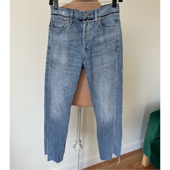 Citizens of Humanity Blue Cotton Liya High Rise Classic Fit Step Hem Crop Jeans - Picture 1 of 10